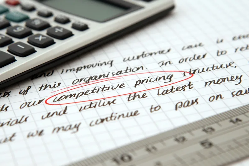 A calculator and cash, representing business pricing decisions and budget planning